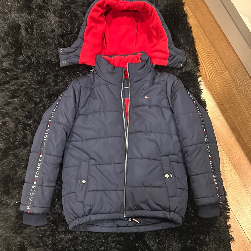 Tommy Hilfiger Kids Navy Jacket with Red Lining